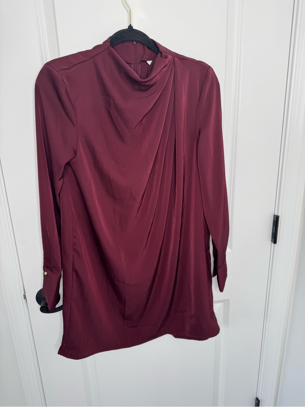 H&M Wine Draped Long-Sleeve Dress NWT XS